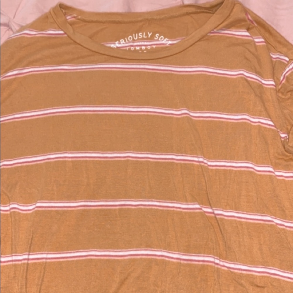 orange striped long sleeve tee